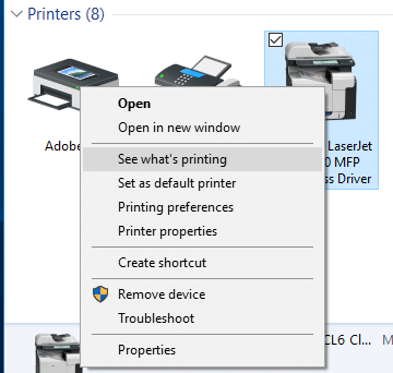 right click and select See what's printing