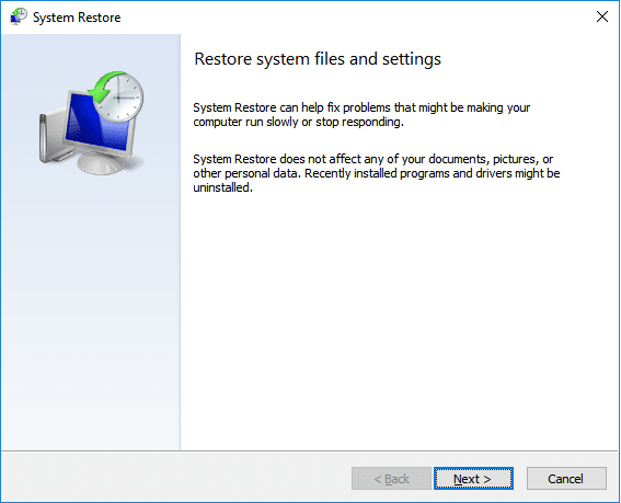 Restore system file and settings