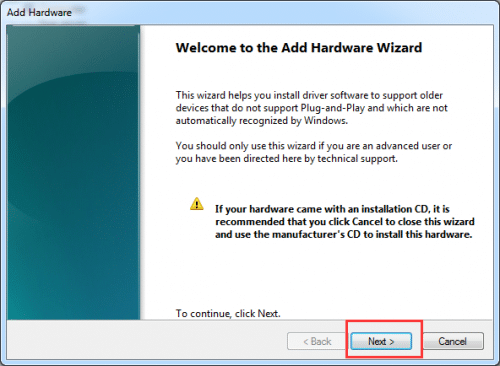 Add Hardware wizard