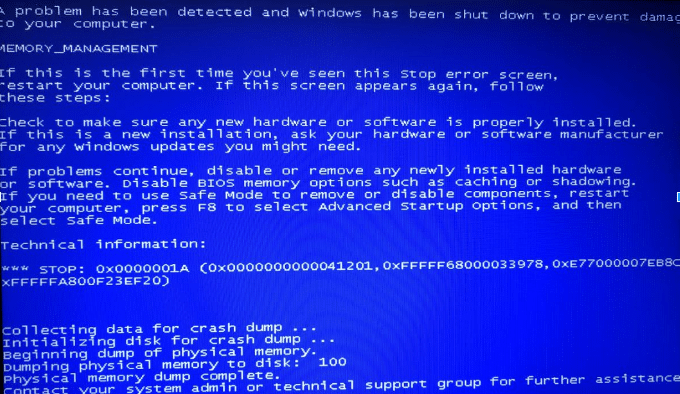 blue screen of death after windows logo