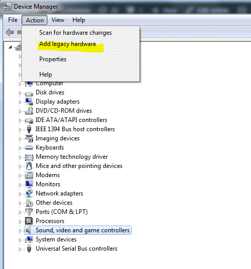 legacy hardware add 