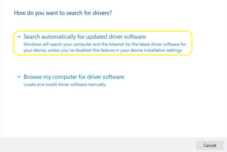 search for updating driver software