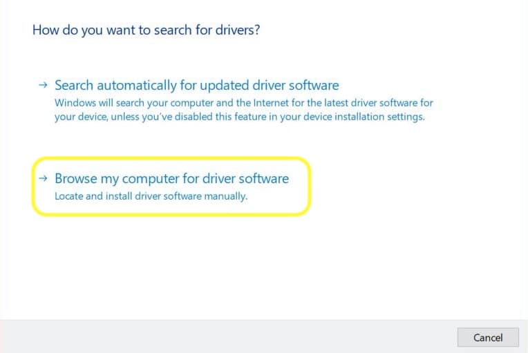 browse computer for drivers