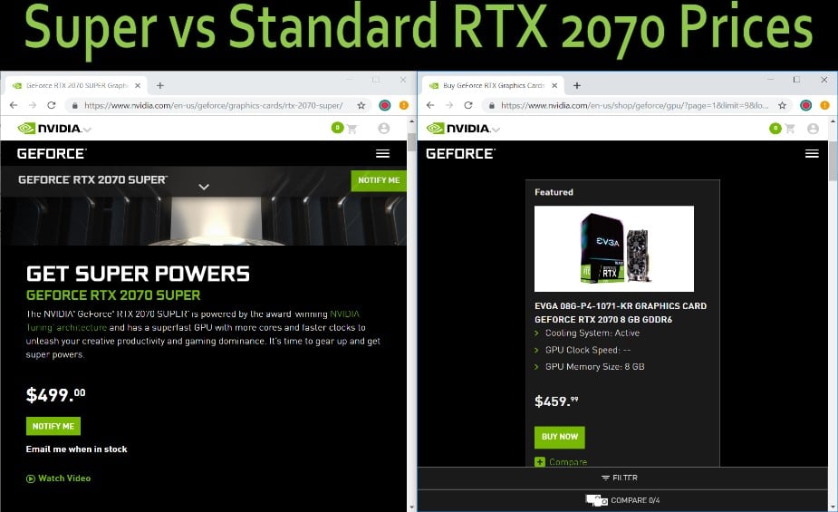 super vs standard RTX 2070 prices