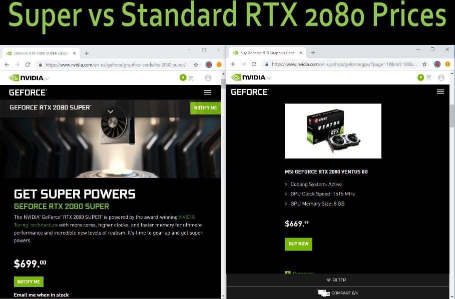 super vs standard RTX 2080 prices