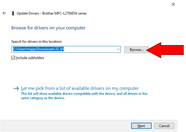 Browse my computer for driver software
