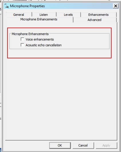 Microphone Enhancements tab