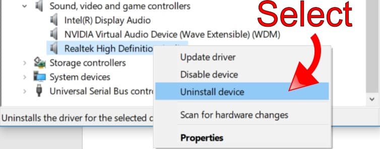 Uninstall Realtek Audio Device