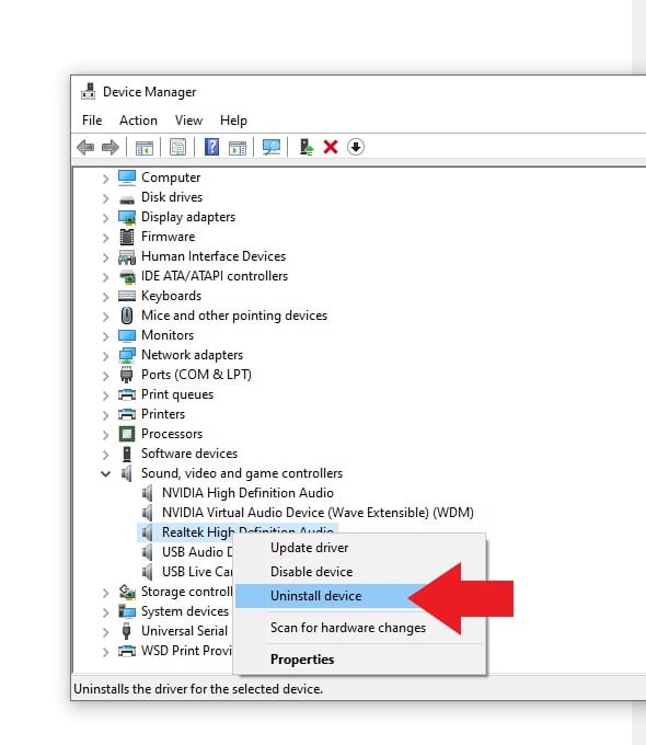 Uninstall the Realtek HD Audio Driver