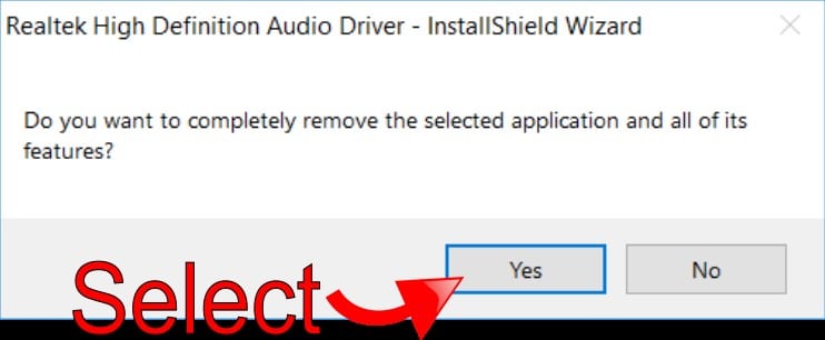 Confirm Uninstall of Realtek Software