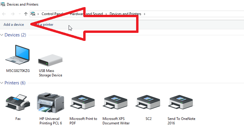 “Add a device” option “Add a device” option