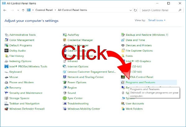 Start Programs and Features Application