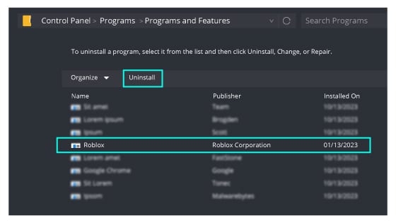 uninstall roblox