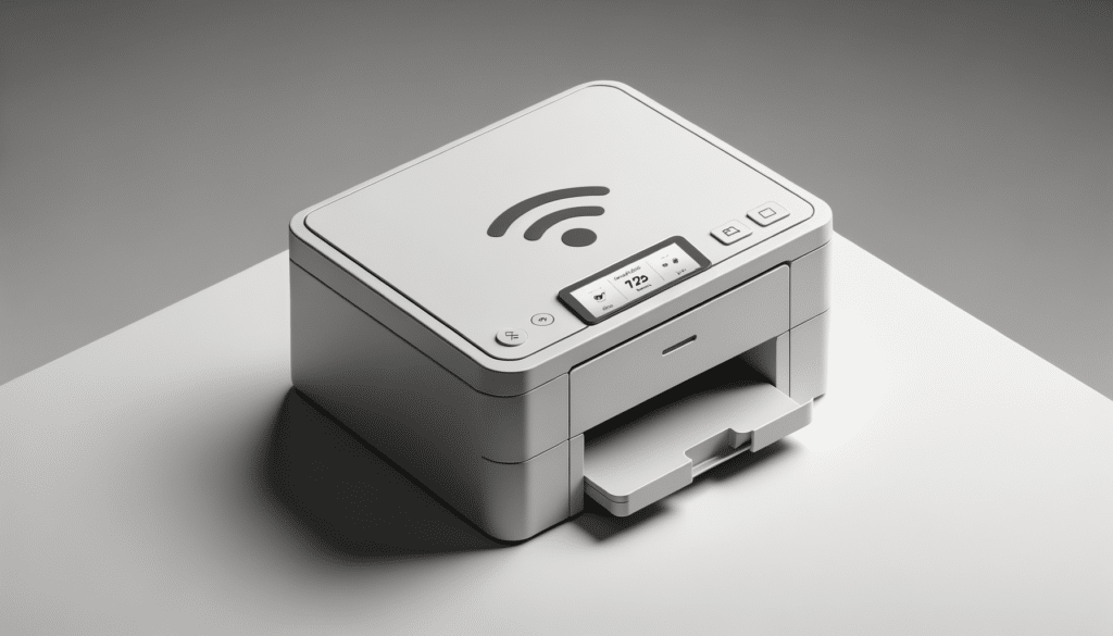 Minimalistic Brother HL-L2350DW laser printer on professional desk highlighting compact design and wireless feature